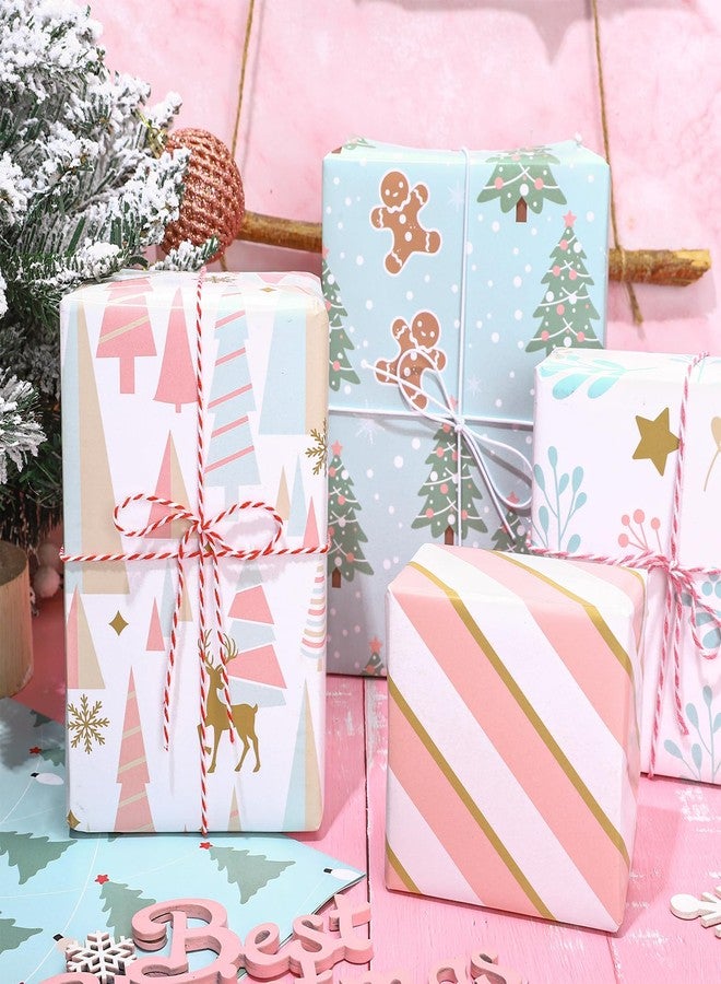 وولاين ورق تغليف هدايا عيد الميلاد من والين، ١٢ ورقة، بتصميم شجرة عيد الميلاد وخبز الزنجبيل، باللون الأخضر النعناعي والوردي، مقاس ١٩.٧ × ٢٧.٦ بوصة، ورق مطوي مسطح، مثالي لتزيين هدايا حفلات الشتاء والمناسبات والحرف اليدوية. - Image 4